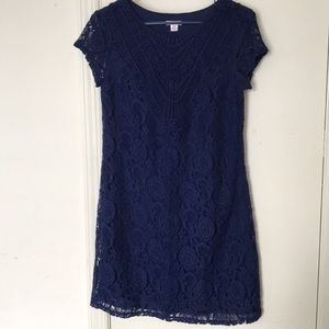 Xhilaration Dark Blue Lace Cap Sleeve Dress Medium
